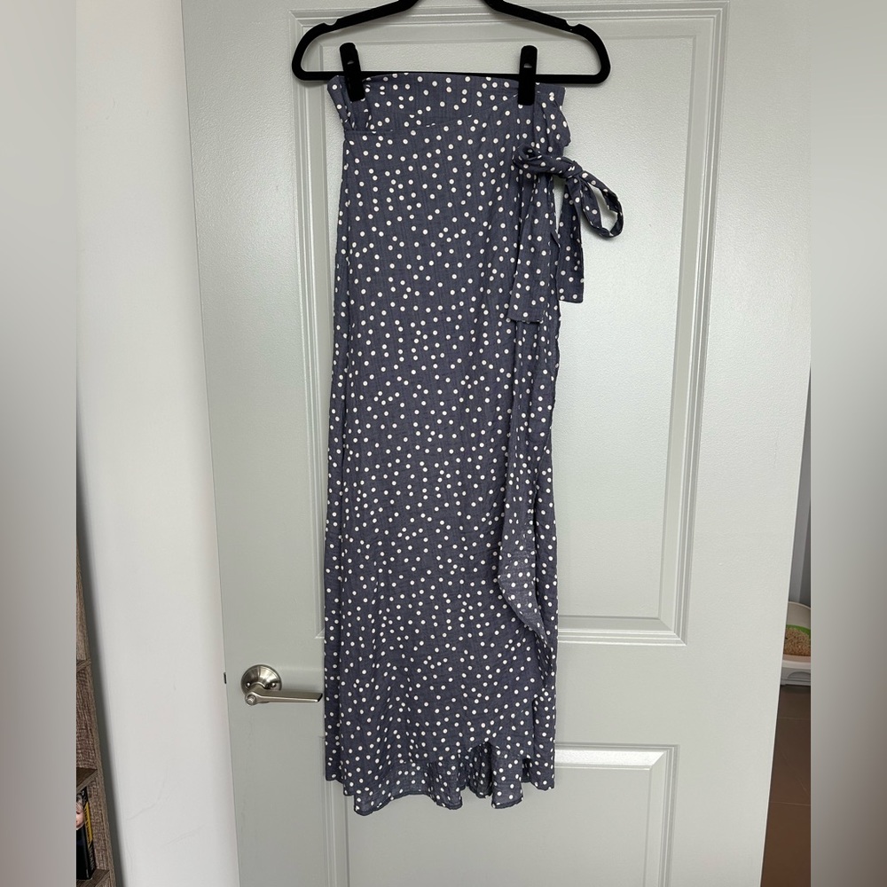 BUCKETLIST Blue and White Maxi Wrap Skirt with Tie Front